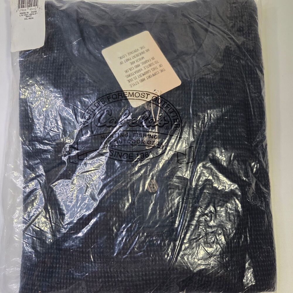 Cabela's Long Sleeve Knit Vintage Henley Loden Thermal Shirt 3XL NWT Navy Blue
